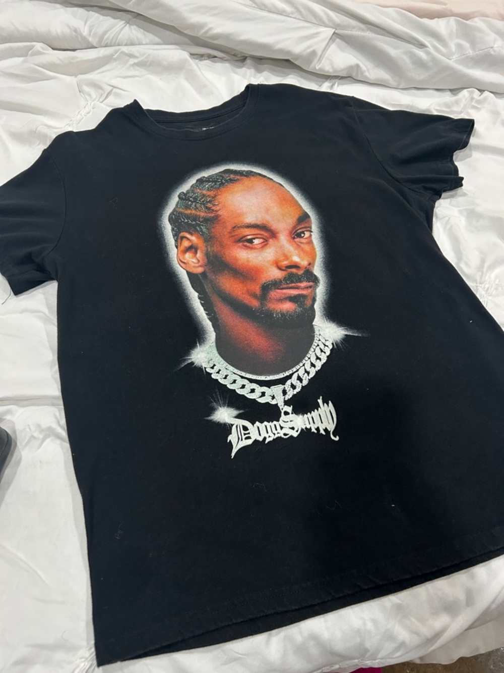 Black Graphic Crewneck T-Shirt with Portrait Print